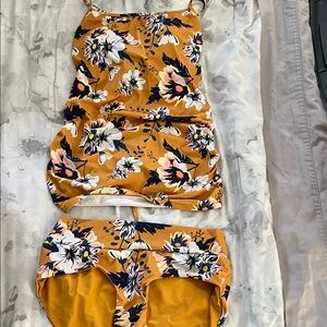 Senita Athletics Mustard Floral Swimwear